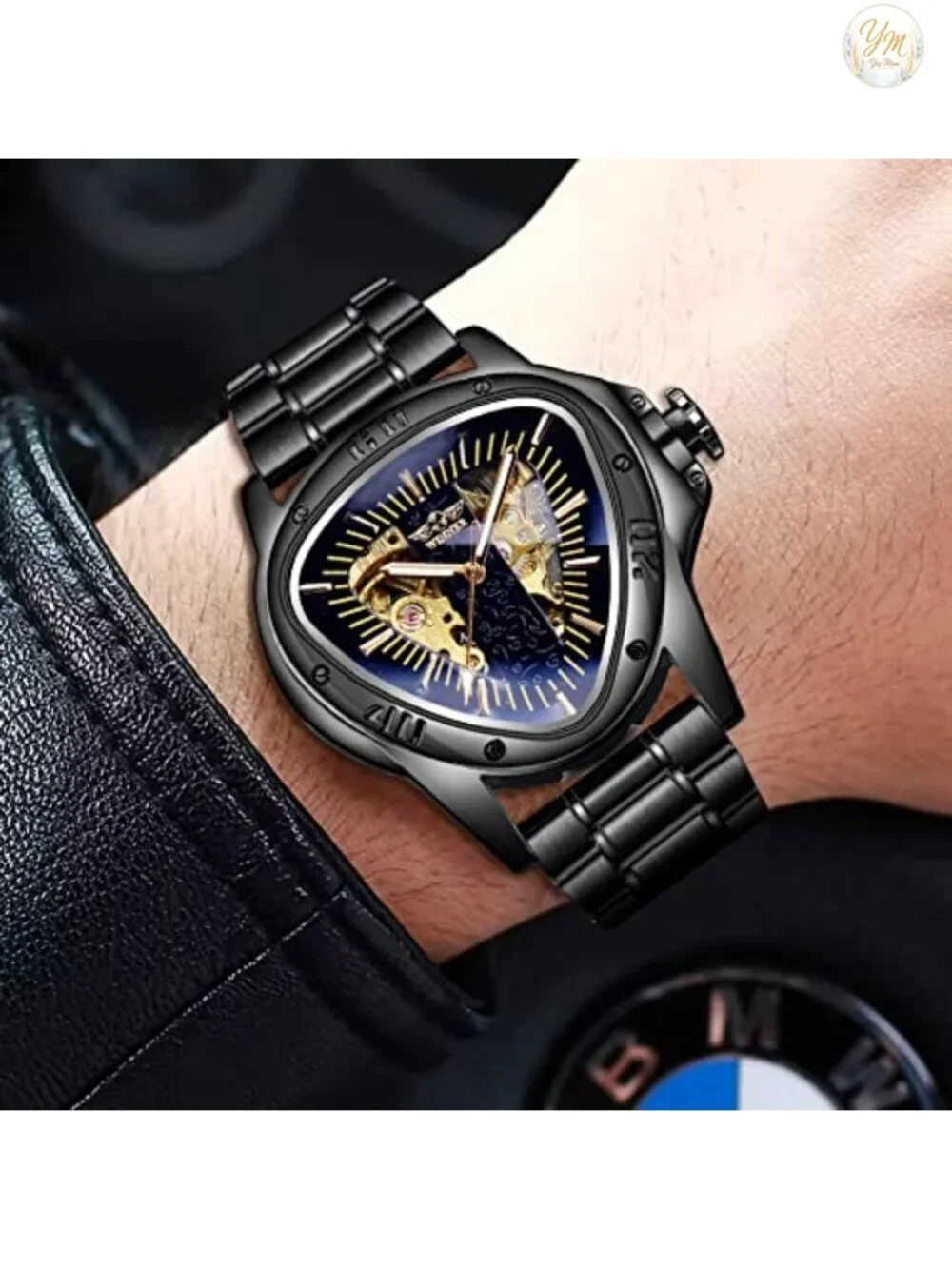 Men's Automatic Mechanical Watch, Skeleton Dial, Leather Strap, Racing Design